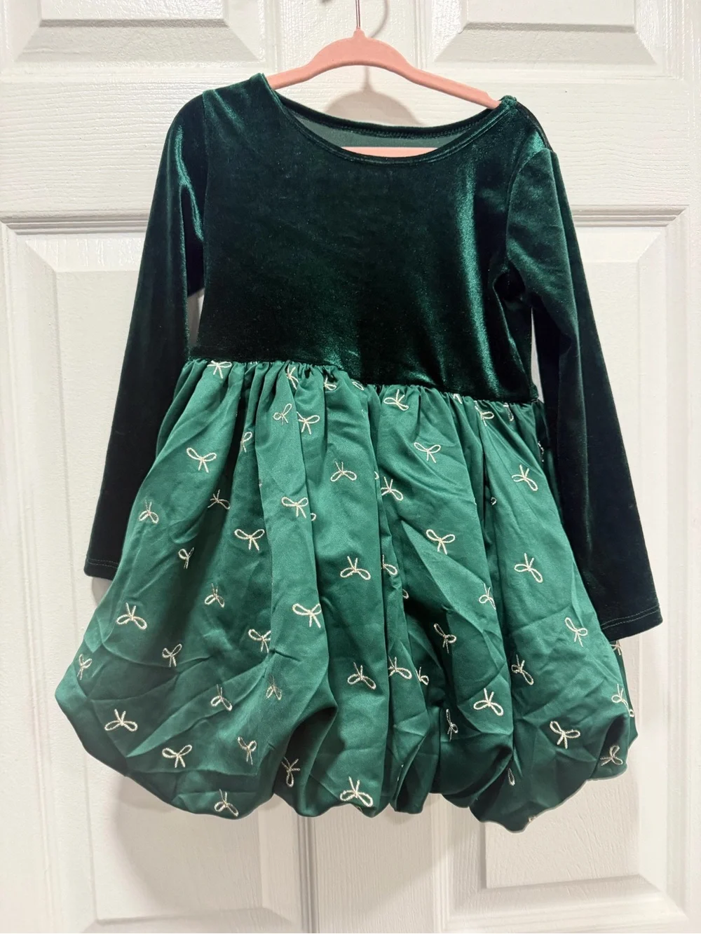 Girls' Emerald Green Velvet & Embroidered Bow Party Dress - Unbranded 3 T